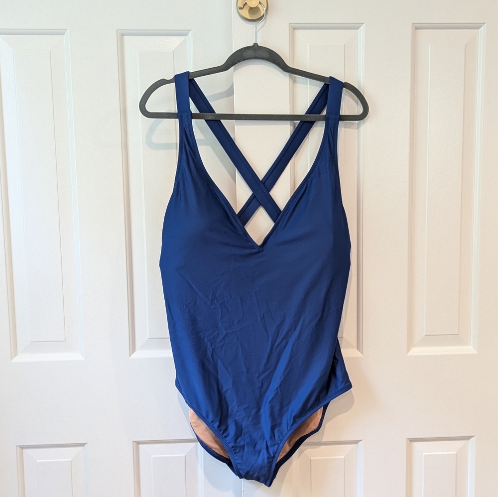 NWT J. Crew High Support Cross Back One-Piece Swimsuit Blue 20